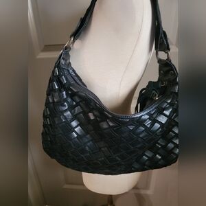 Black Woven Shoulder Handbag